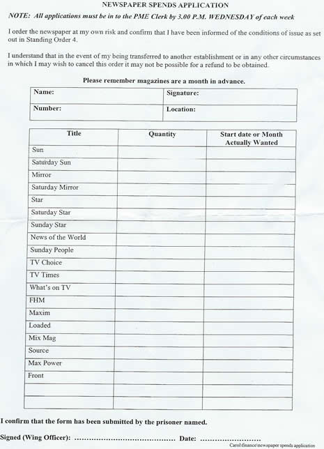 Prison Newspaper and Magazine Application form