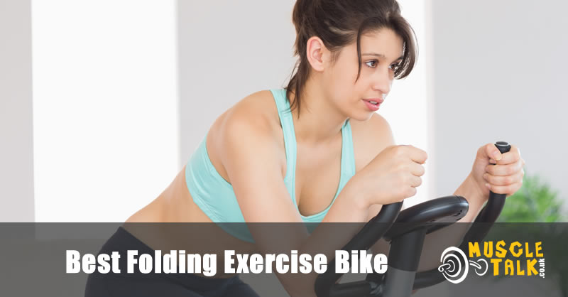 Woman on a folding exercise bike
