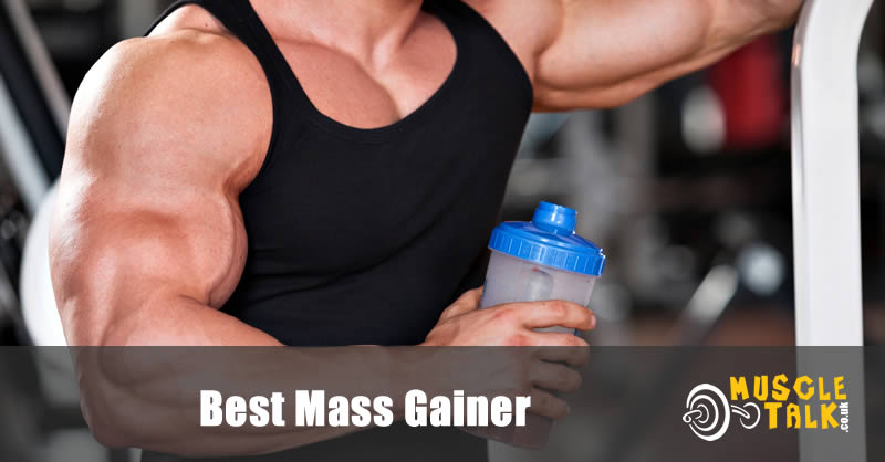 Huge bodybuilder having a mass gainer shake