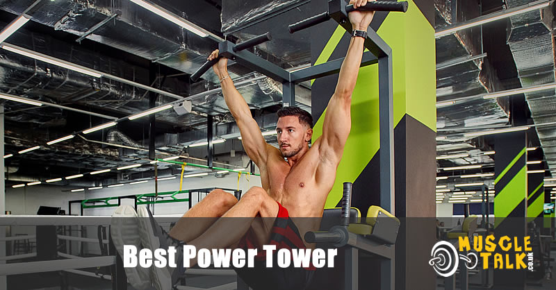 Man doing leg raises on a power tower