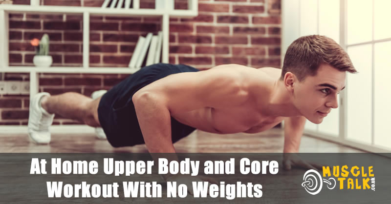 Young guy working his upper body at home without using weights