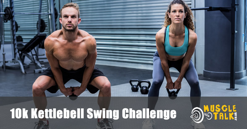 man and woman swinging kettlebells