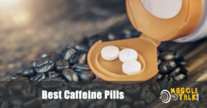 Caffeine pills displayed with coffee beans