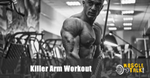bodybuilder training triceps as part of a full arm workout