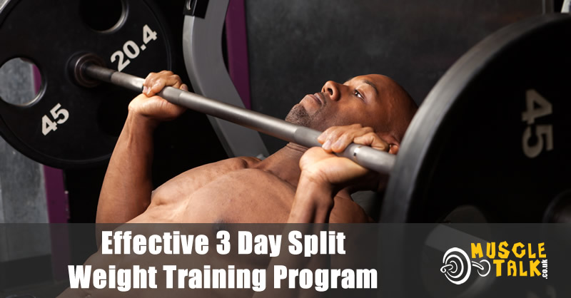 bodybuilder performing bench press as part of a 3-day split