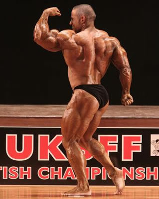 James Llewellin competing in the UKBFF British Championships